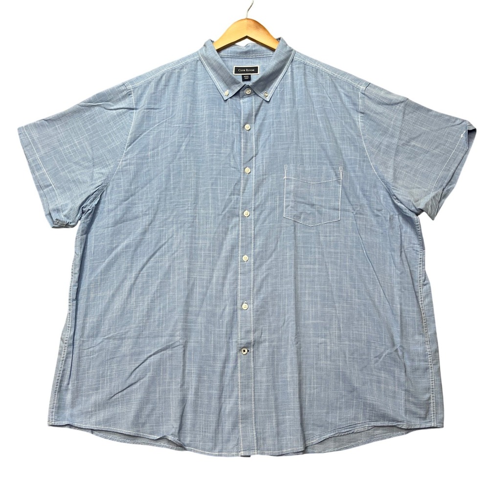 Club Room Button Down Shirt Mens 3XL Blue Short Sleeve Crosshatch Stretch EUC